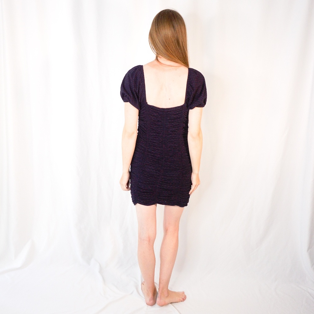 FREE PEOPLE Box Neck Smocked Mini Dress Blue - Picture 4 of 8